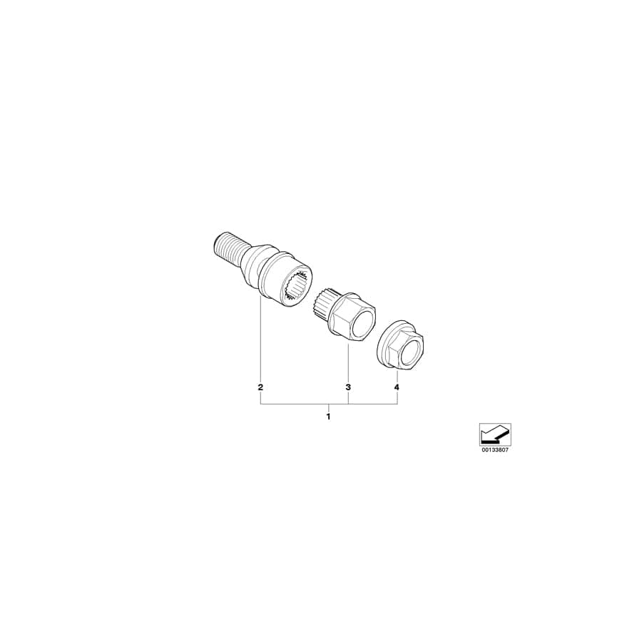 Genuine BMW 36136773192 E67 E53 Set Wheel Locks M14X1,5/SW17mm (Inc. X5 4.4i, X5 4.6is & X5 4.8is)