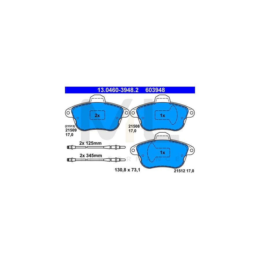 ATE 13.0460-3948.2 Brake pad set for PEUGEOT 605 Saloon incl. wear warning contact
