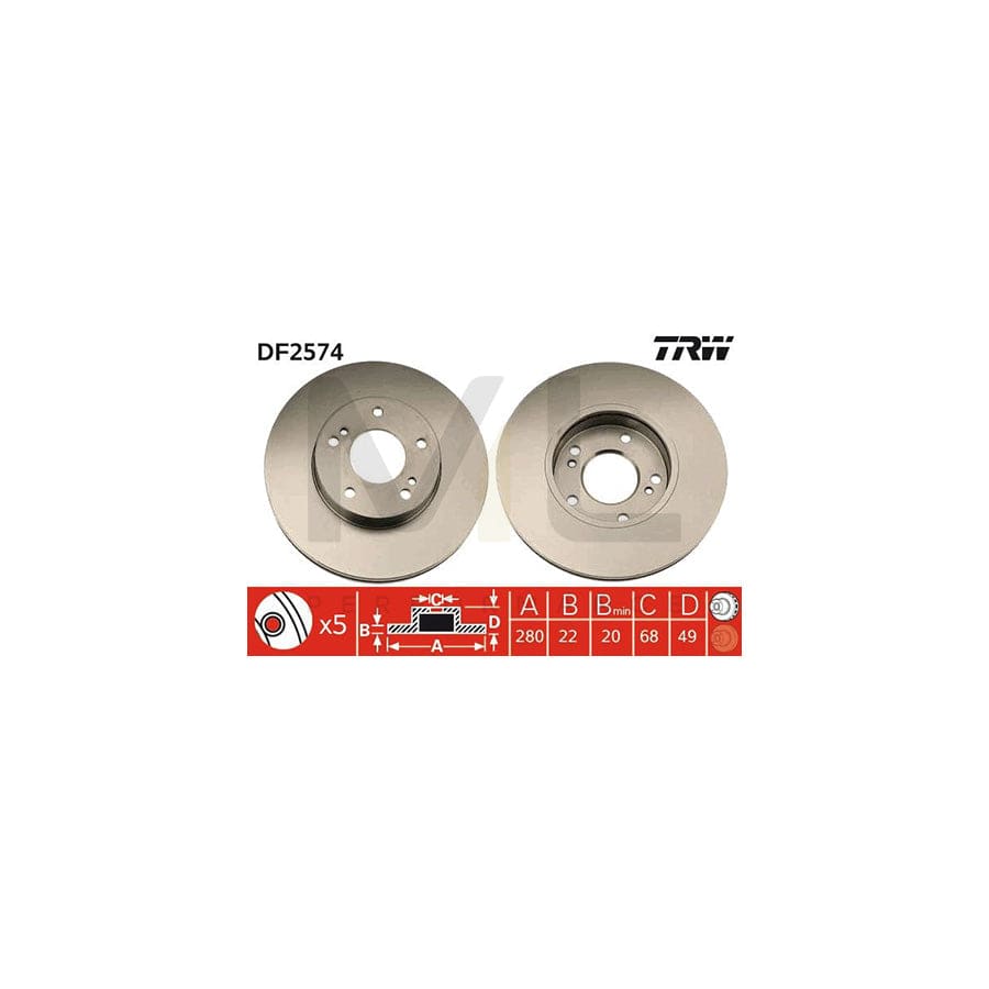 TRW DF2574 Brake Disc Vented, Painted  - 1 piece