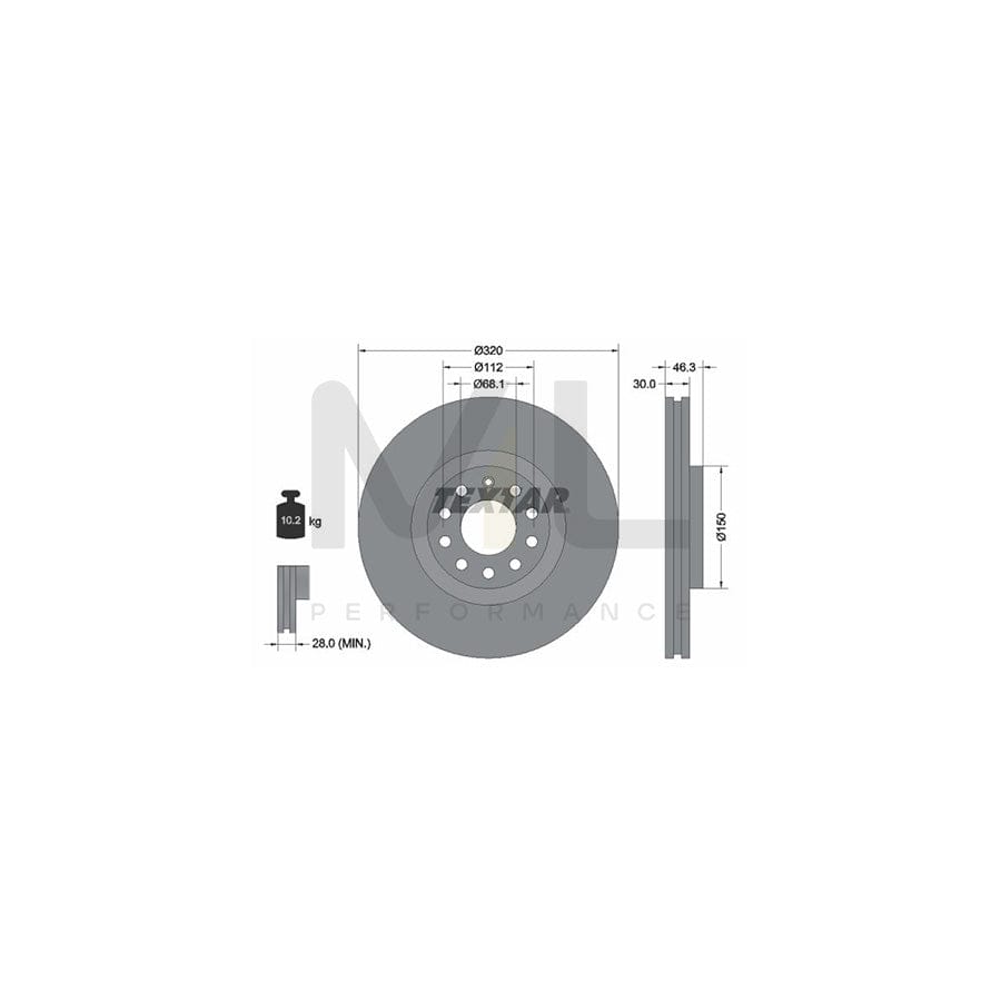 TEXTAR PRO 92106703 Brake Disc Externally Vented, Coated, without wheel hub, without wheel studs  - 1 piece