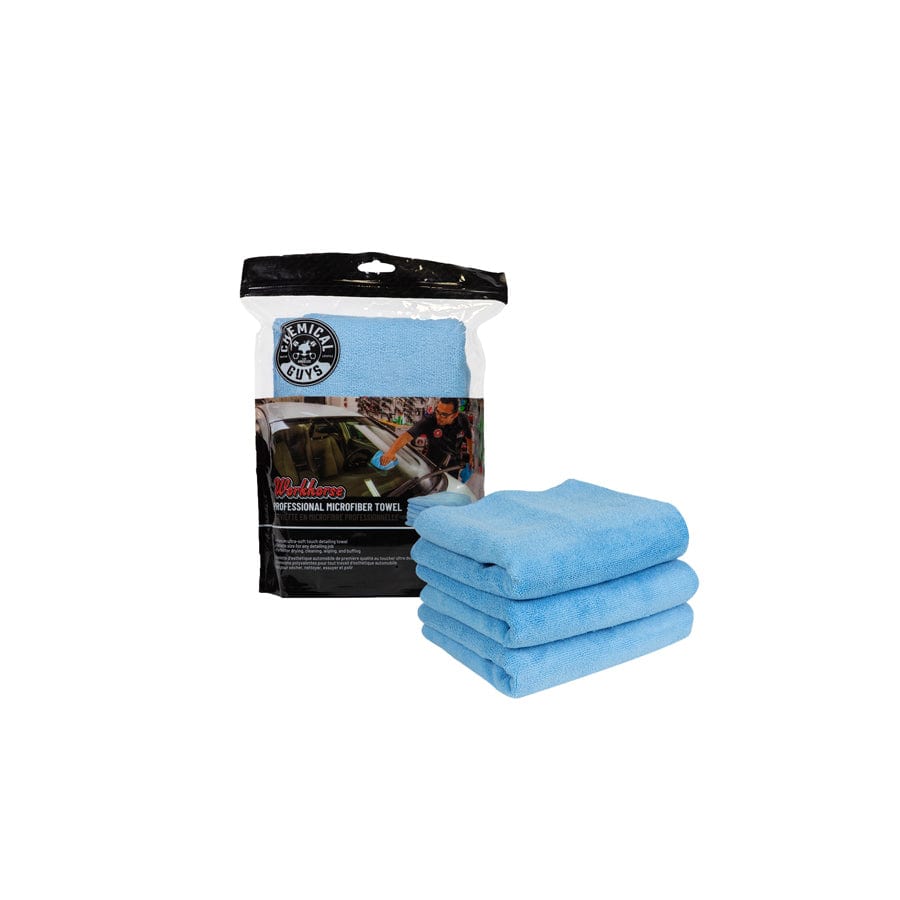 Chemical Guys Workhorse Professional Grade Microfiber Towel 3 Pack Blue 16x16