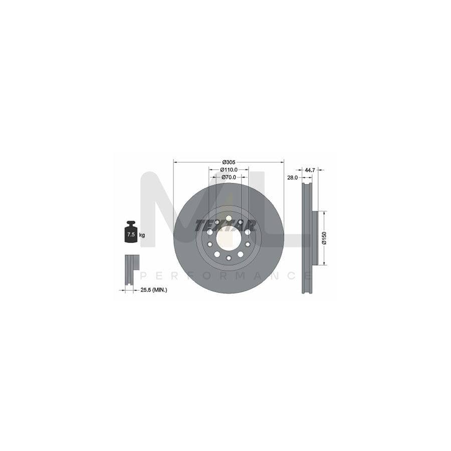 TEXTAR 92326305 Brake Disc for ALFA ROMEO Giulia Saloon (952) Internally Vented, Coated, High-carbon, without wheel hub, without wheel studs  - 1 piece