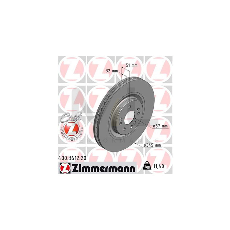 ZIMMERMANN COAT Z 400.3612.20 Brake Disc suitable for MERCEDES-BENZ ML-Class (W163) Internally Vented, Coated, High-carbon  - 1 piece