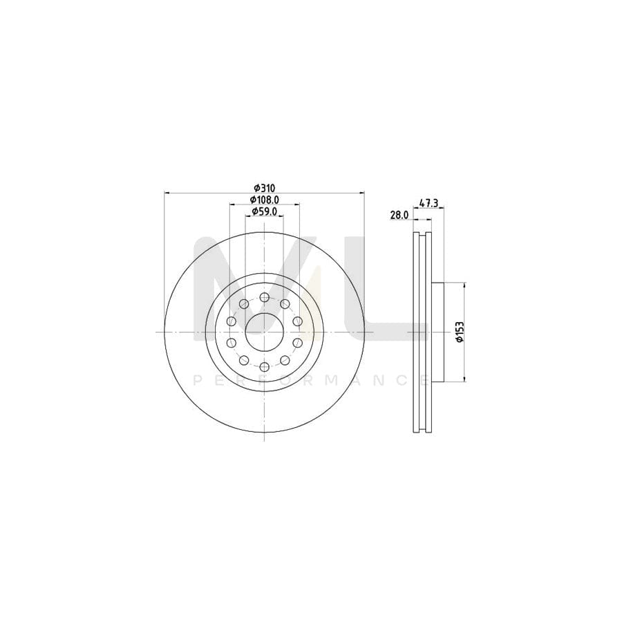 HELLA 8DD 355 106-581 Brake Disc Internally Vented, without wheel hub, without wheel studs | ML Performance Car Parts