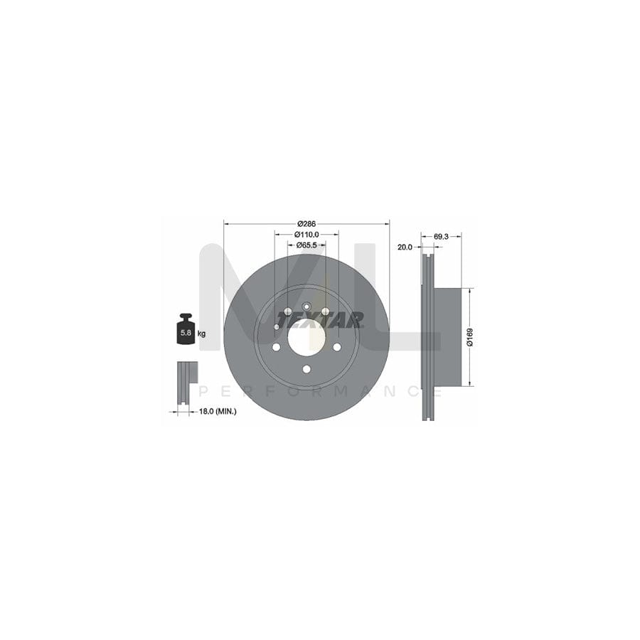 TEXTAR 92144900 Brake Disc Externally Vented, without wheel hub, without wheel studs  - 1 piece