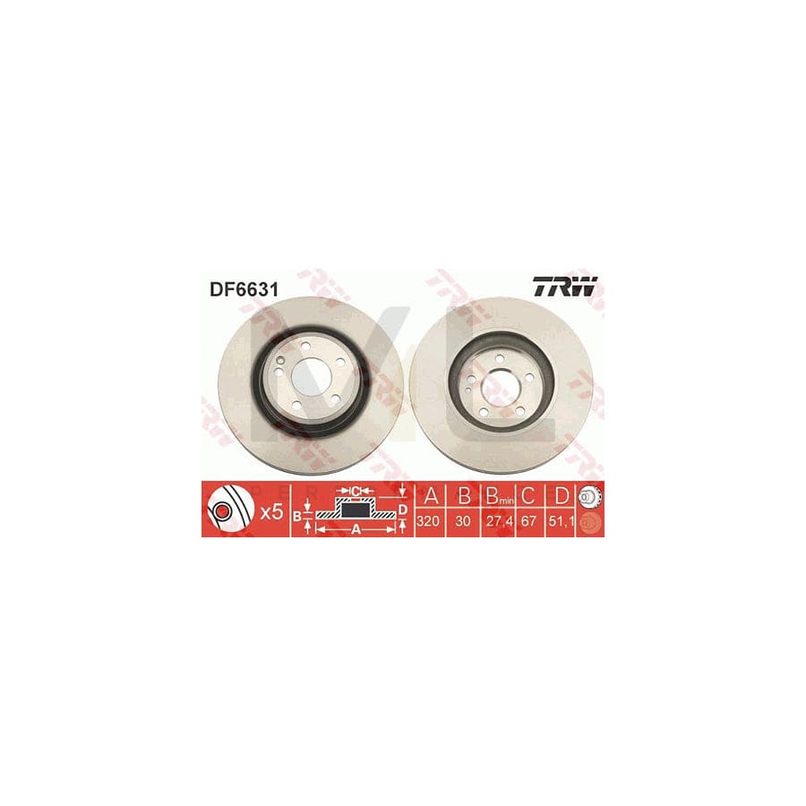 TRW DF6631 Brake Disc Vented, Painted  - 1 piece