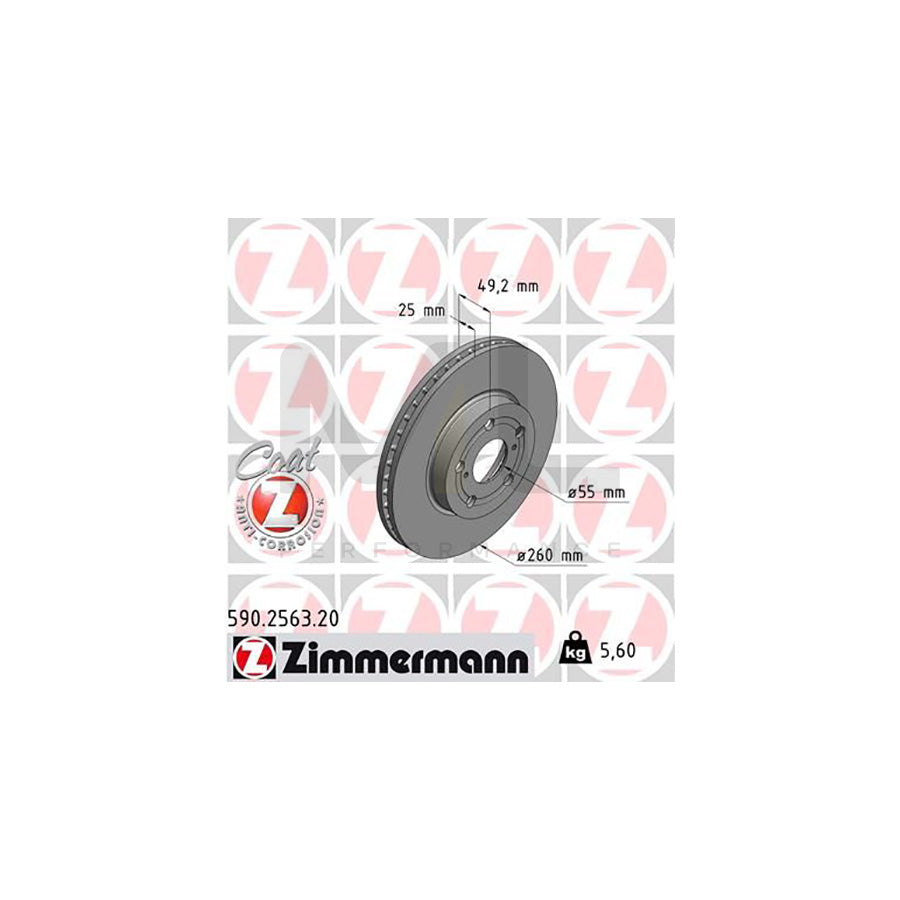 ZIMMERMANN COAT Z 590.2563.20 Brake Disc for TOYOTA AVENSIS Internally Vented, Coated  - 1 piece