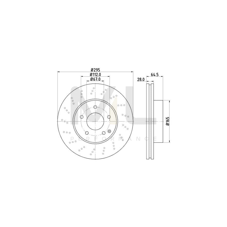 HELLA PRO High Carbon 8DD 355 128-801 Brake Disc Internally Vented, Perforated, Coated, High-carbon, without wheel hub, without wheel studs | ML Performance Car Parts