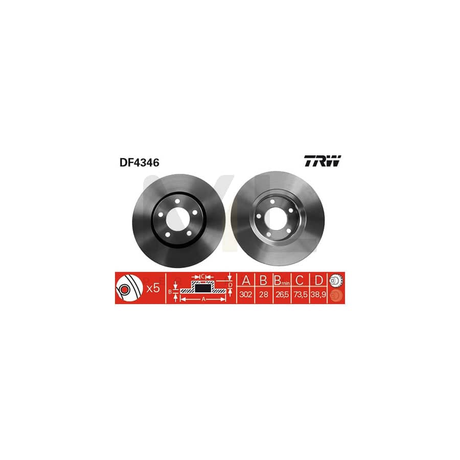 TRW DF4346 Brake Disc Vented, Painted  - 1 piece
