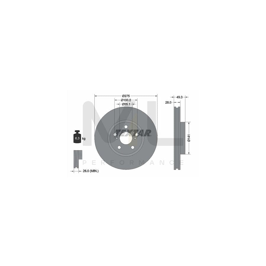 TEXTAR PRO 92142003 Brake Disc Internally Vented, Coated, without wheel hub, without wheel studs  - 1 piece
