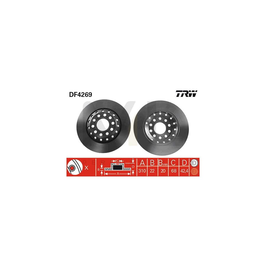 TRW DF4269 Brake Disc Vented, Painted, High-carbon  - 1 piece