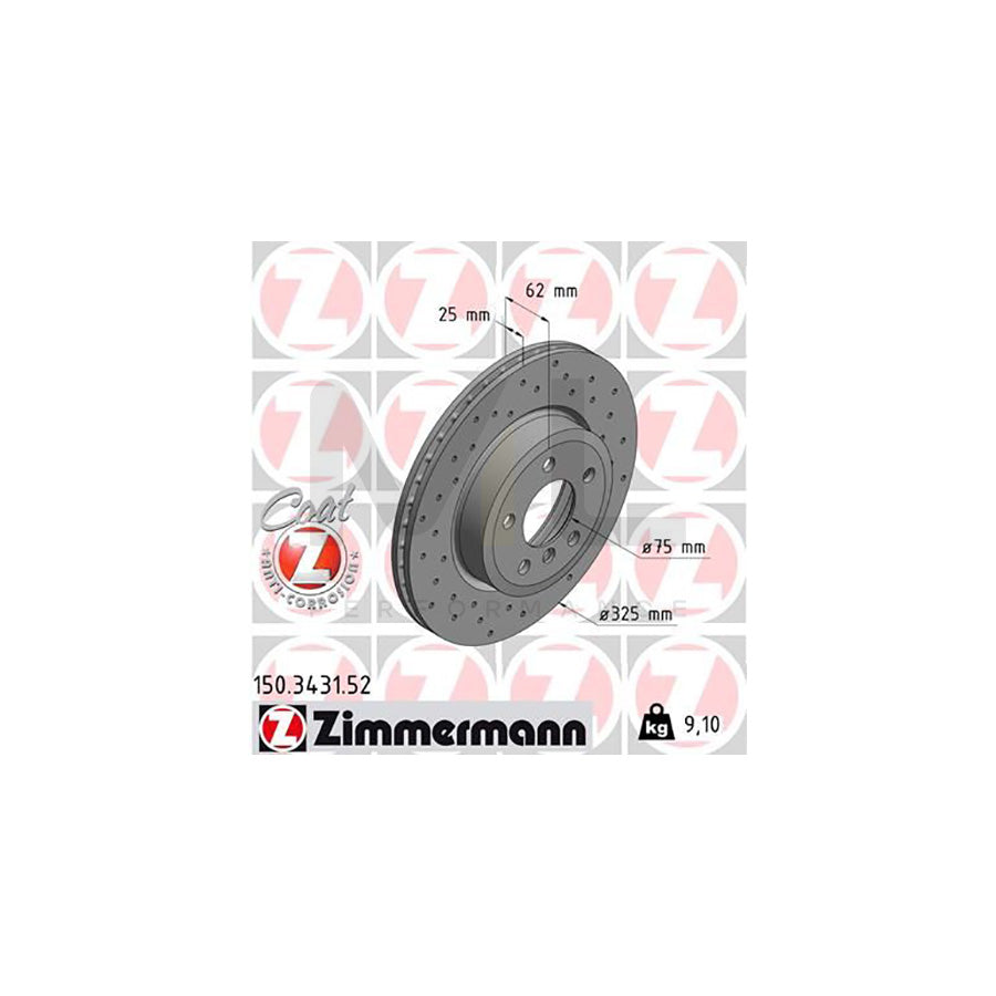 ZIMMERMANN SPORT COAT Z 150.3431.52 Brake Disc for BMW X3 (E83) Internally Vented, Perforated, Coated, High-carbon  - 1 piece