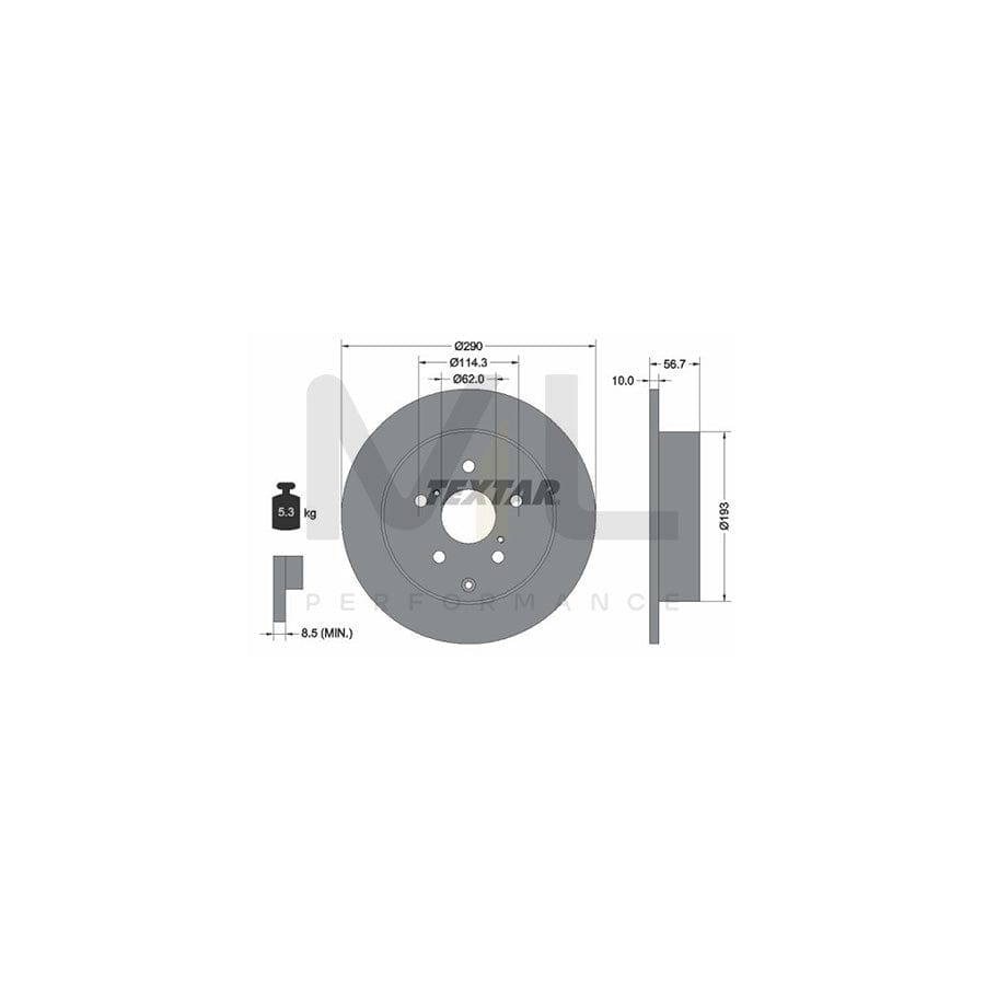 TEXTAR PRO 92164803 Brake Disc for TOYOTA COROLLA Solid, Coated, without wheel hub, without wheel studs  - 1 piece