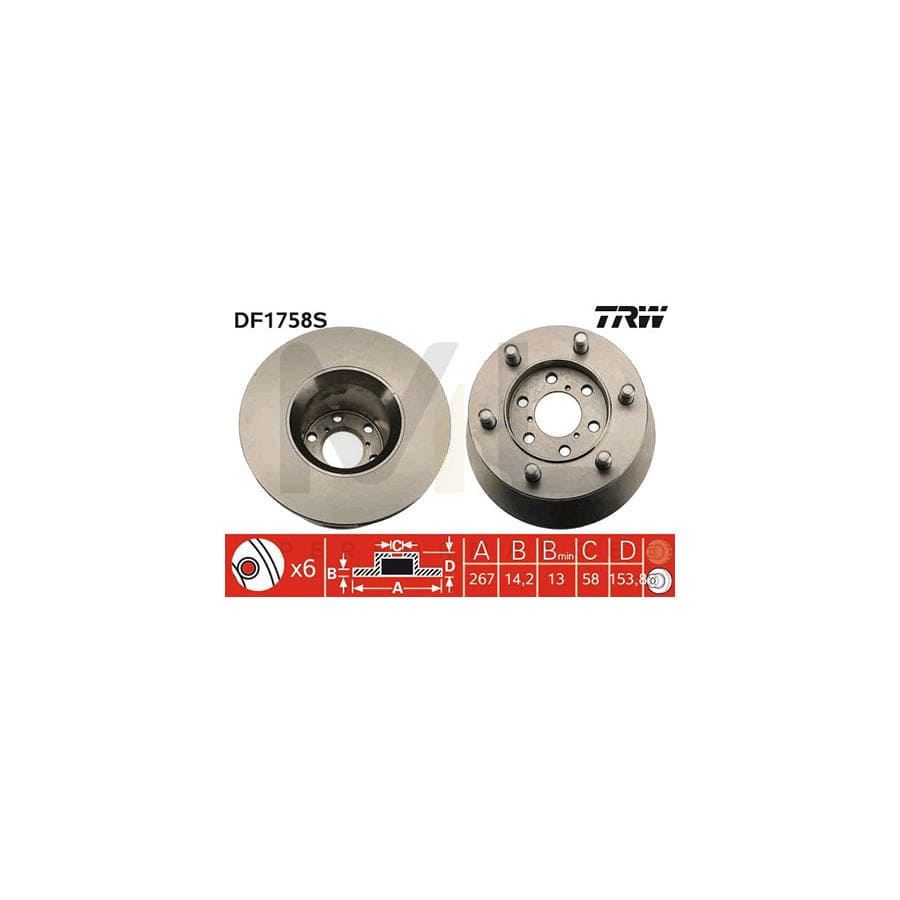 TRW DF1758S Brake Disc for IVECO Daily Solid, Painted  - 1 piece