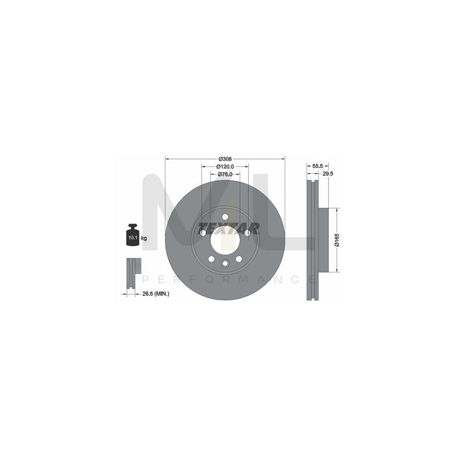 TEXTAR PRO+ 92279505 Brake Disc Internally Vented, Coated, High-carbon, without wheel hub, without wheel studs  - 1 piece