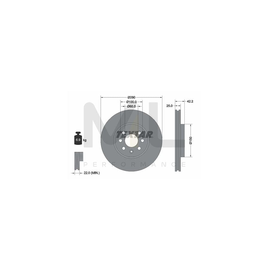TEXTAR PRO 92124603 Brake Disc Internally Vented, Coated, without wheel hub, without wheel studs  - 1 piece