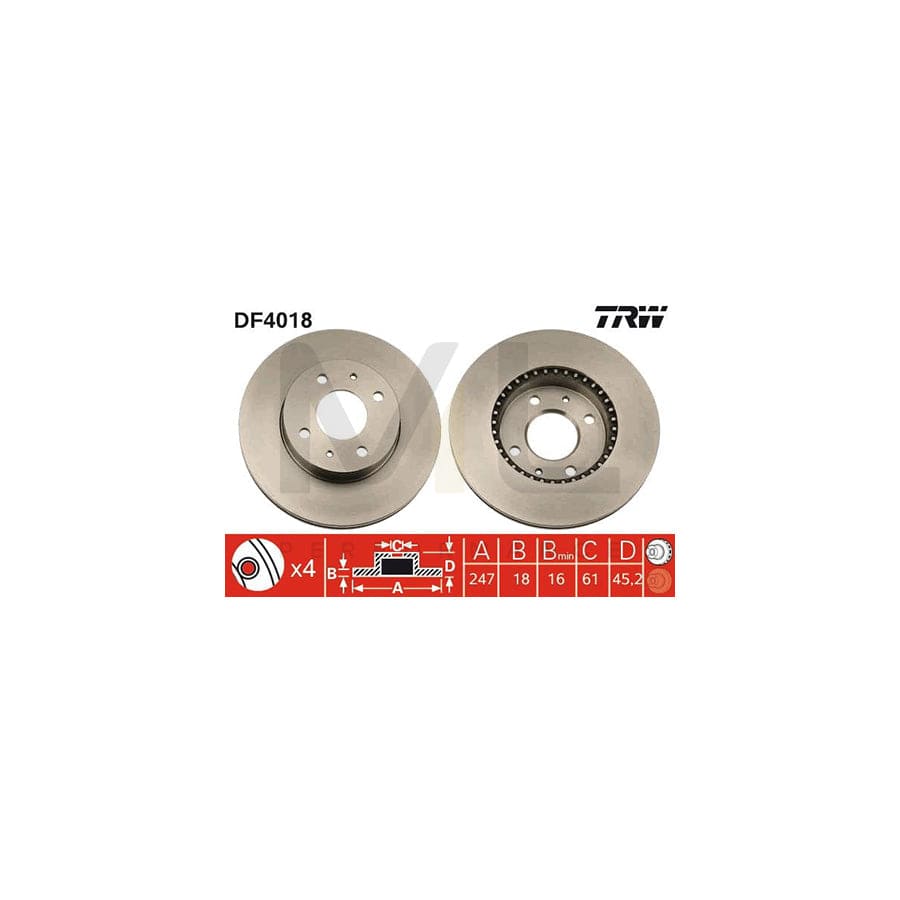 TRW DF4018 Brake Disc for NISSAN ALMERA Vented, Painted  - 1 piece