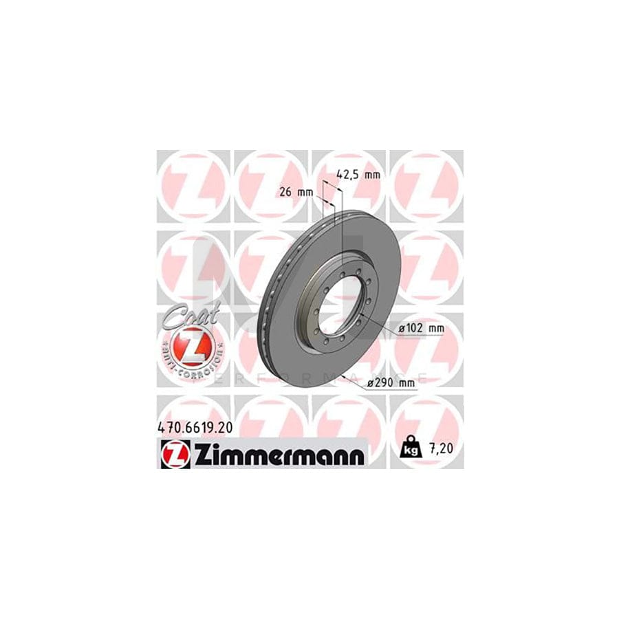 ZIMMERMANN COAT Z 470.6619.20 Brake Disc Vented, Coated  - 1 piece