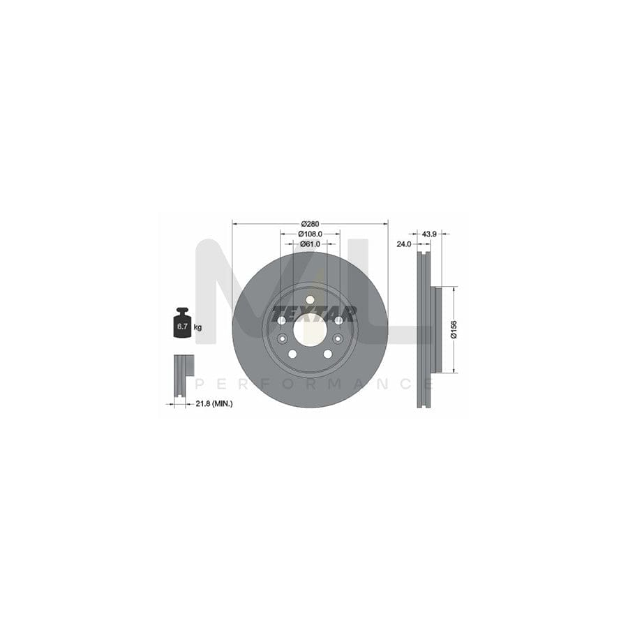 TEXTAR PRO 92202403 Brake Disc Externally Vented, Coated, without wheel hub, without wheel studs  - 1 piece