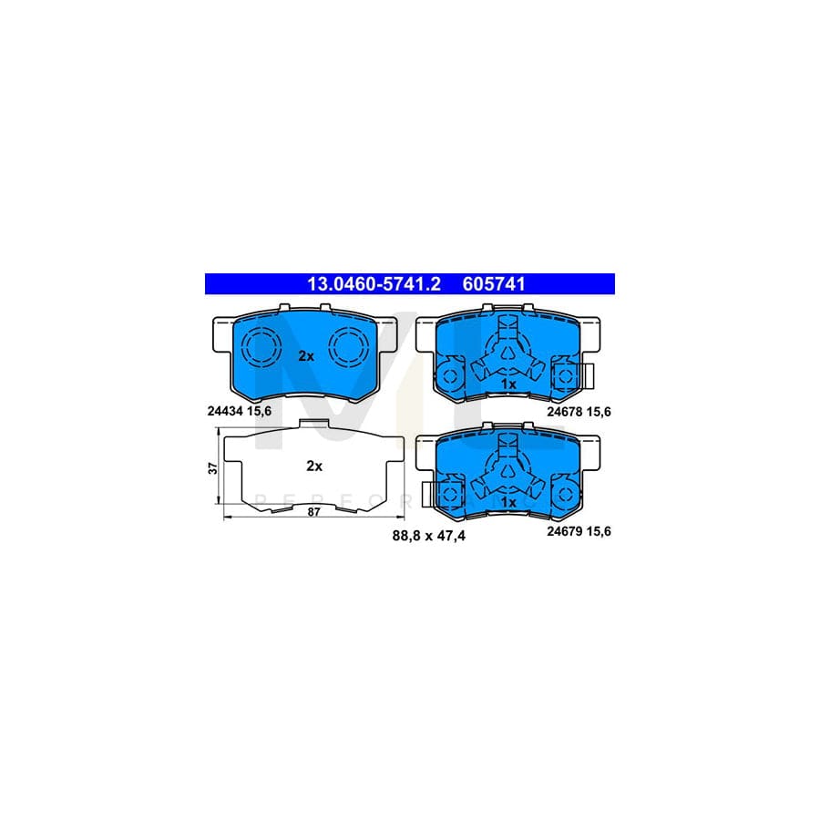 ATE 13.0460-5741.2 Brake pad set with acoustic wear warning, with anti-squeak plate, with accessories