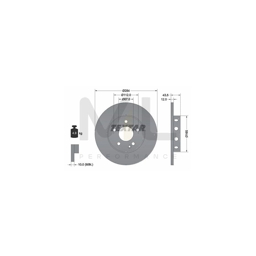 TEXTAR 92059300 Brake Disc suitable for MERCEDES-BENZ C-Class Saloon (W202) Solid, without wheel hub, without wheel studs  - 1 piece