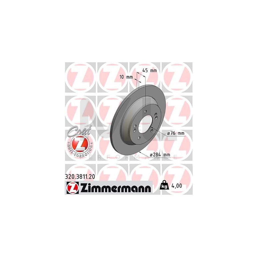 ZIMMERMANN COAT Z 320.3811.20 Brake Disc for KIA Carens IV (RP) Solid, Coated  - 1 piece