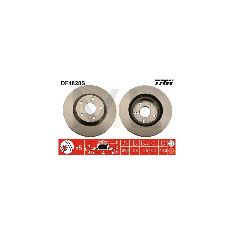 TRW DF4828S Brake Disc Vented, Painted  - 1 piece