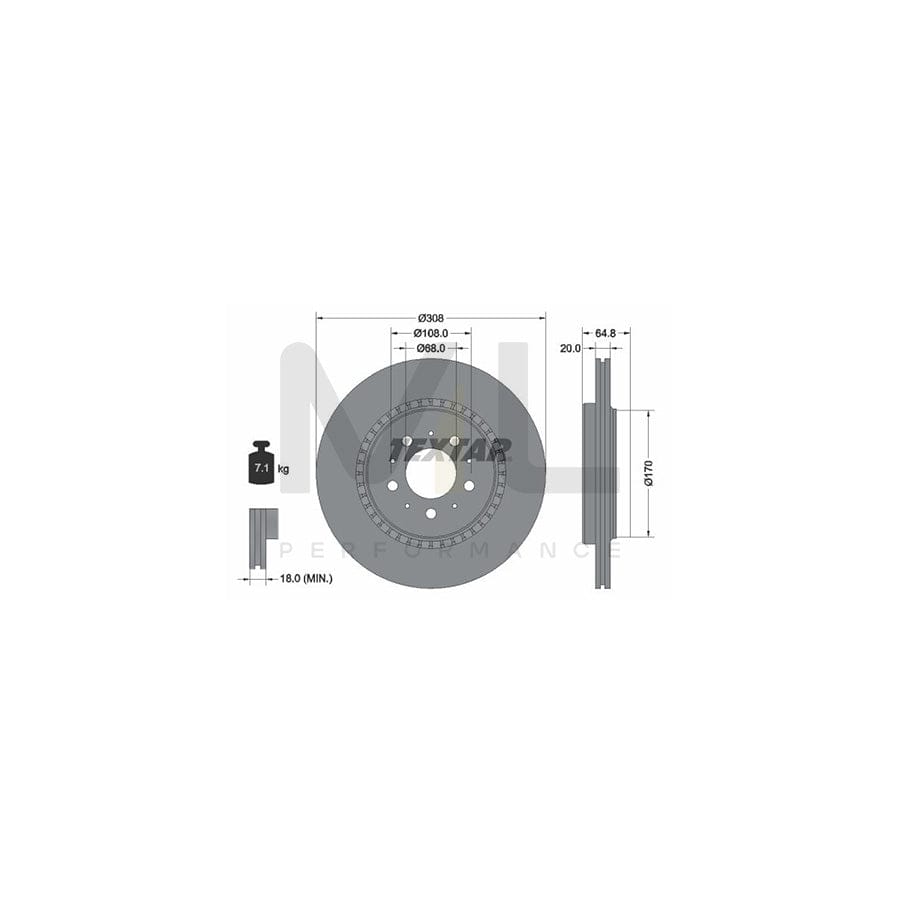 TEXTAR 92126800 Brake Disc for VOLVO XC90 I (C, 275) Externally Vented, without wheel hub, without wheel studs  - 1 piece