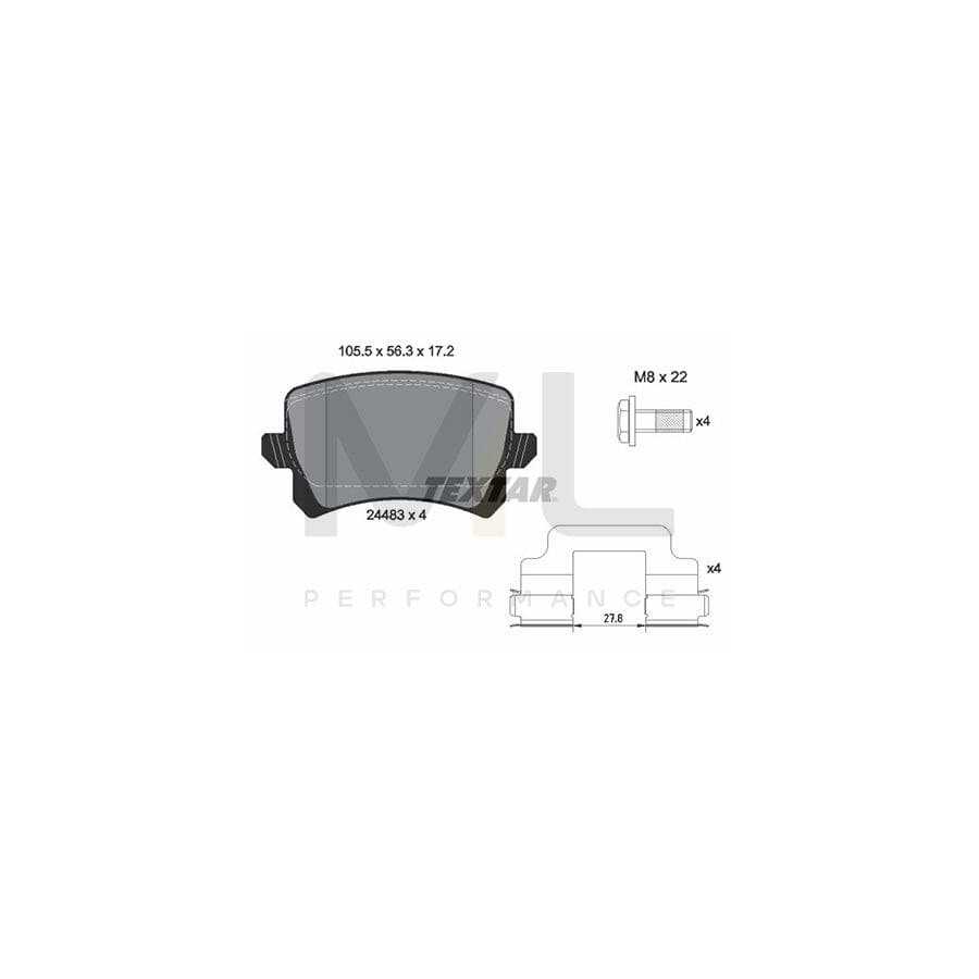 TEXTAR epad 2448382 Brake pad set not prepared for wear indicator, with brake caliper screws, with accessories