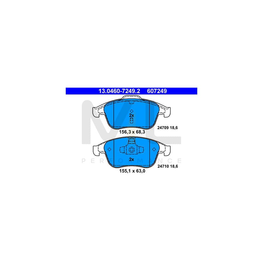 ATE 13.0460-7249.2 Brake pad set excl. wear warning contact, not prepared for wear indicator