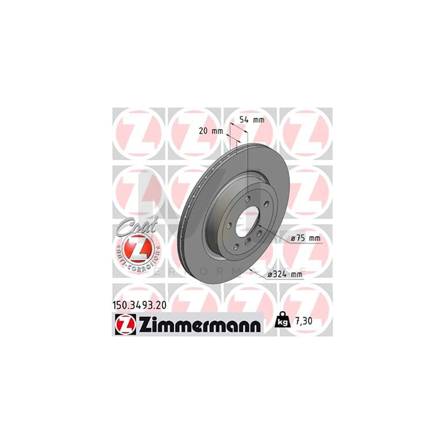 ZIMMERMANN COAT Z 150.3493.20 Brake Disc for BMW Z4 Roadster (E89) Internally Vented, Coated, High-carbon  - 1 piece
