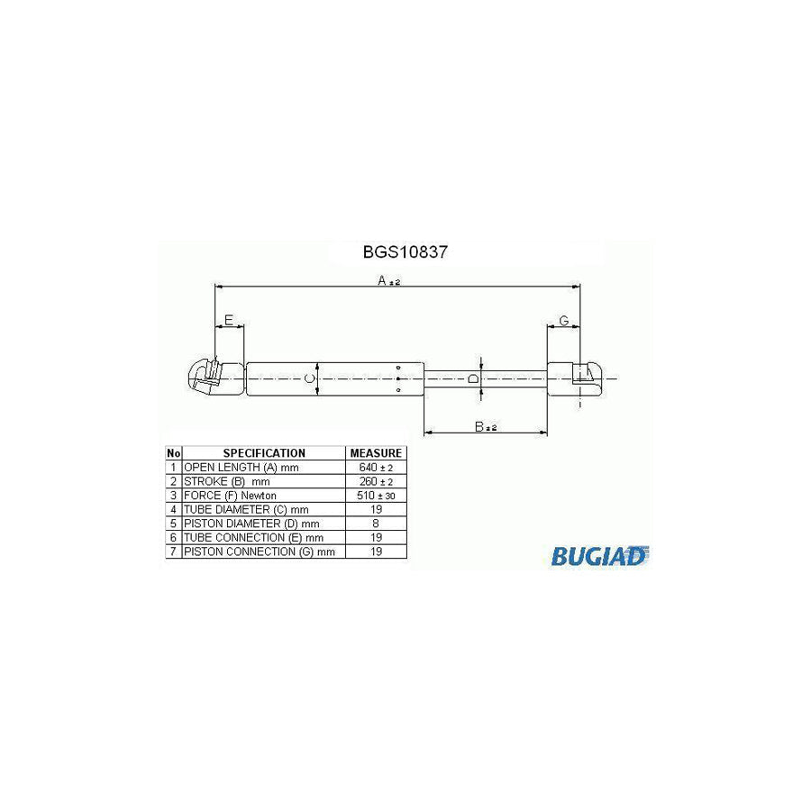 BUGIAD Bgs10837 Tailgate Strut Suitable for Mercedes-Benz ML-Class (W163)