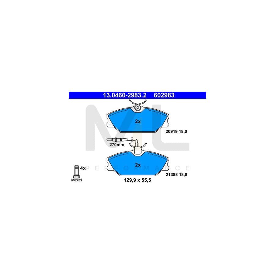 ATE 13.0460-2983.2 Brake pad set incl. wear warning contact, with brake caliper screws
