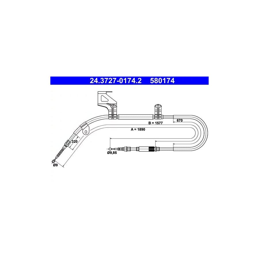 ATE 24.3727-0174.2 Hand Brake Cable for VW Passat