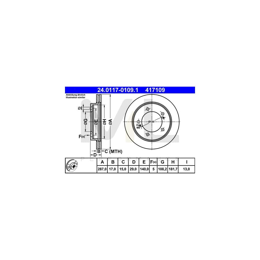 ATE 24.0117-0109.1 Brake Disc for SUZUKI GRAND VITARA Vented  - 1 piece