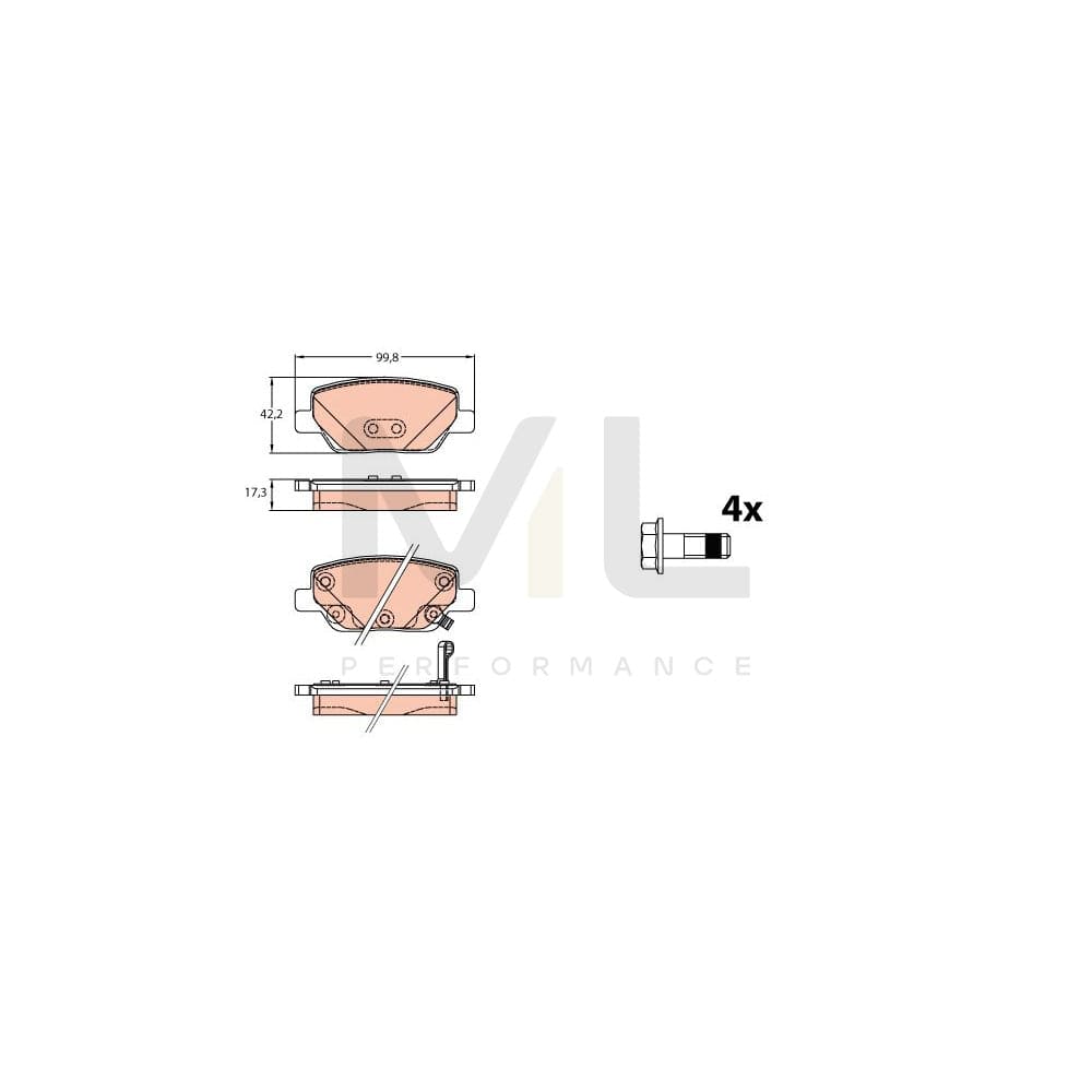 TRW Gdb2156 Brake Pad Set For Fiat Tipo With Acoustic Wear Warning, With Brake Caliper Screws, With Accessories