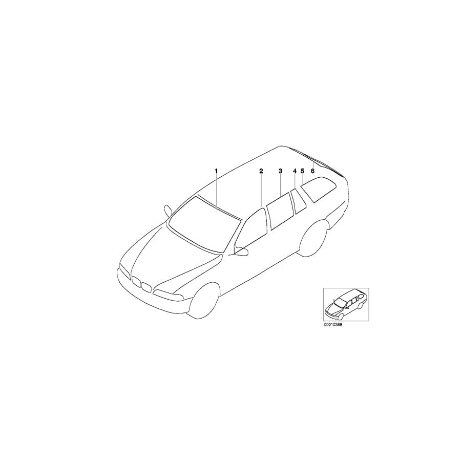 Genuine BMW 51367145035 E39 Green Side Window With Left Gasket SCHWARZ (Inc. 520d, 530d & 540i)
