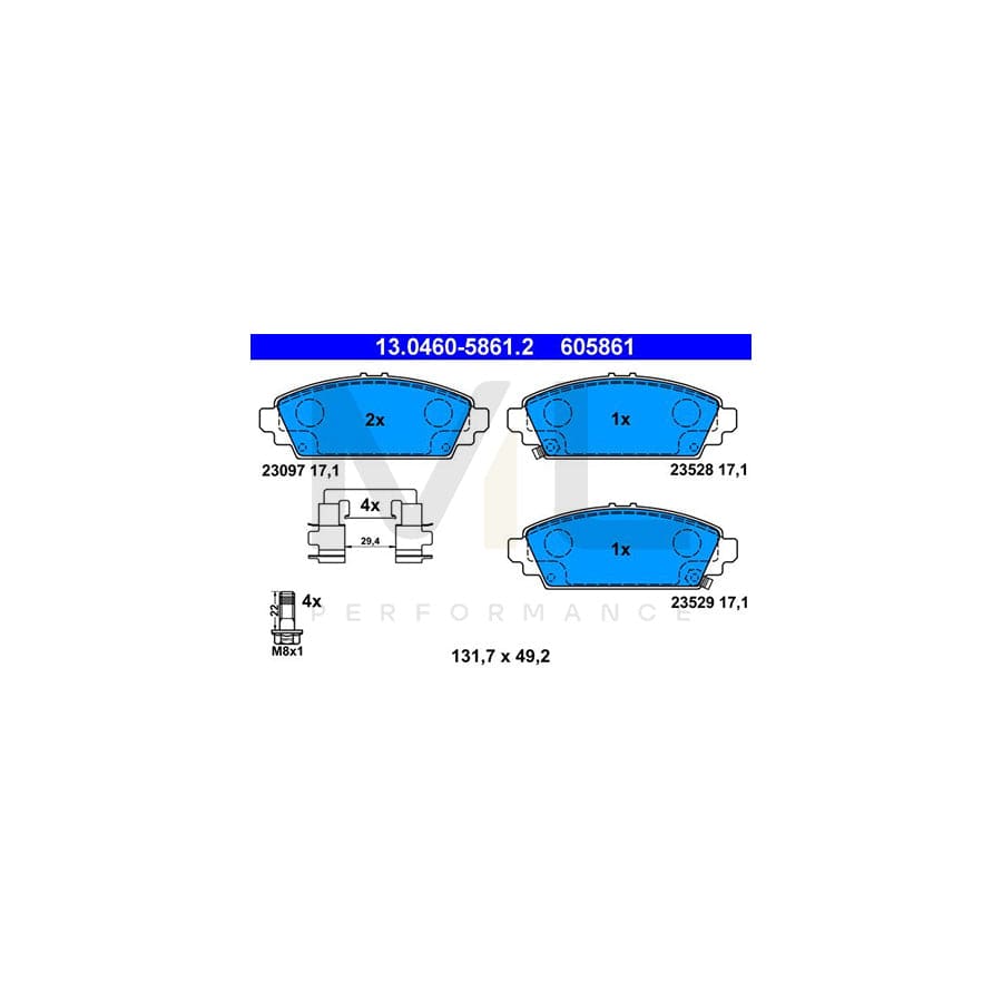 ATE 13.0460-5861.2 Brake pad set with acoustic wear warning, with brake caliper screws, with accessories