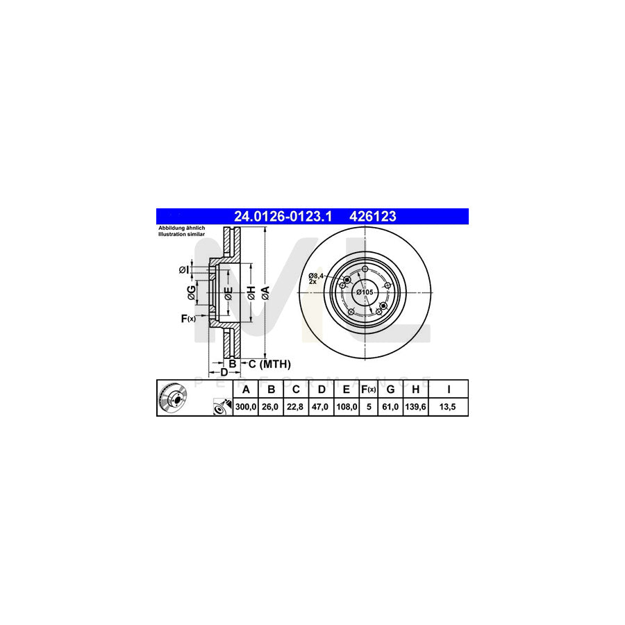 ATE 24.0126-0123.1 Brake Disc for RENAULT LAGUNA Vented, Coated, High-carbon  - 1 piece
