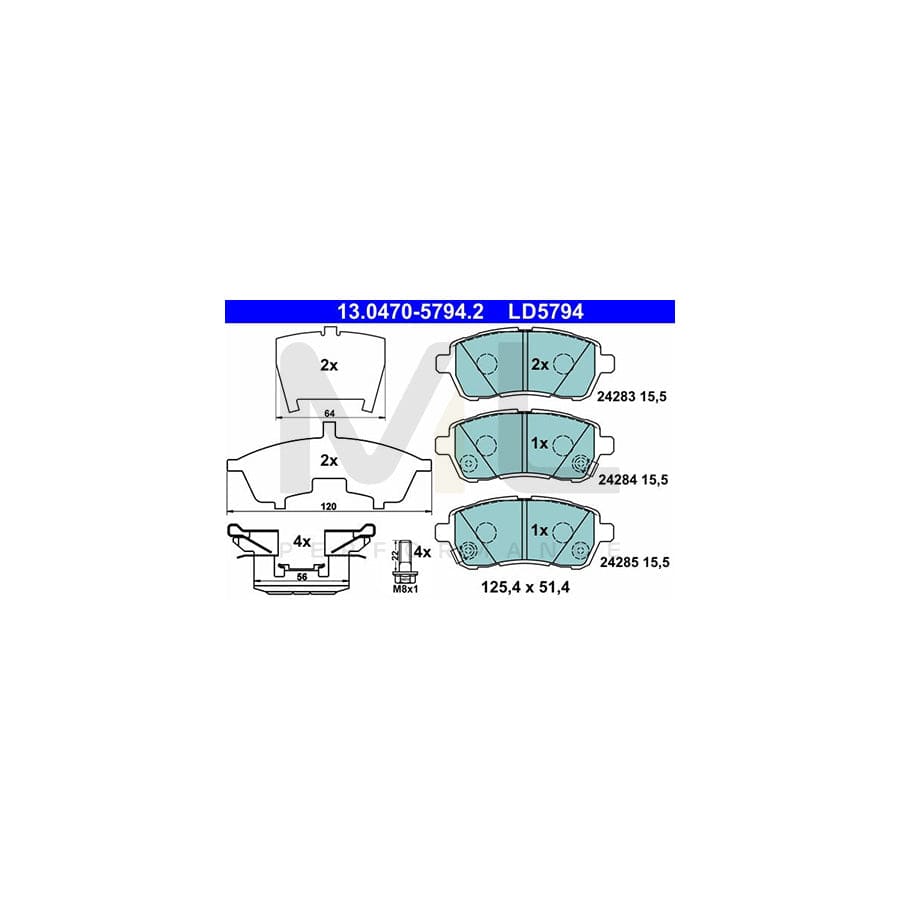 ATE 13.0470-5794.2 Brake pad set with acoustic wear warning, with brake caliper screws, with accessories