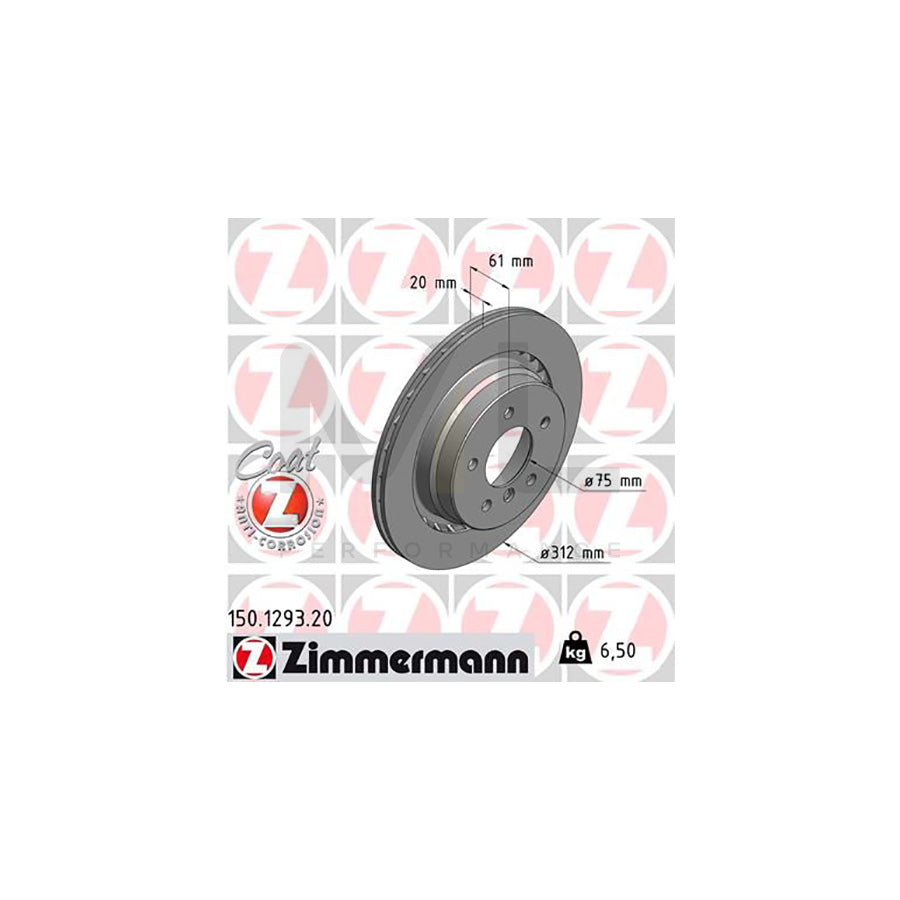 ZIMMERMANN COAT Z 150.1293.20 Brake Disc Externally Vented, Coated, High-carbon