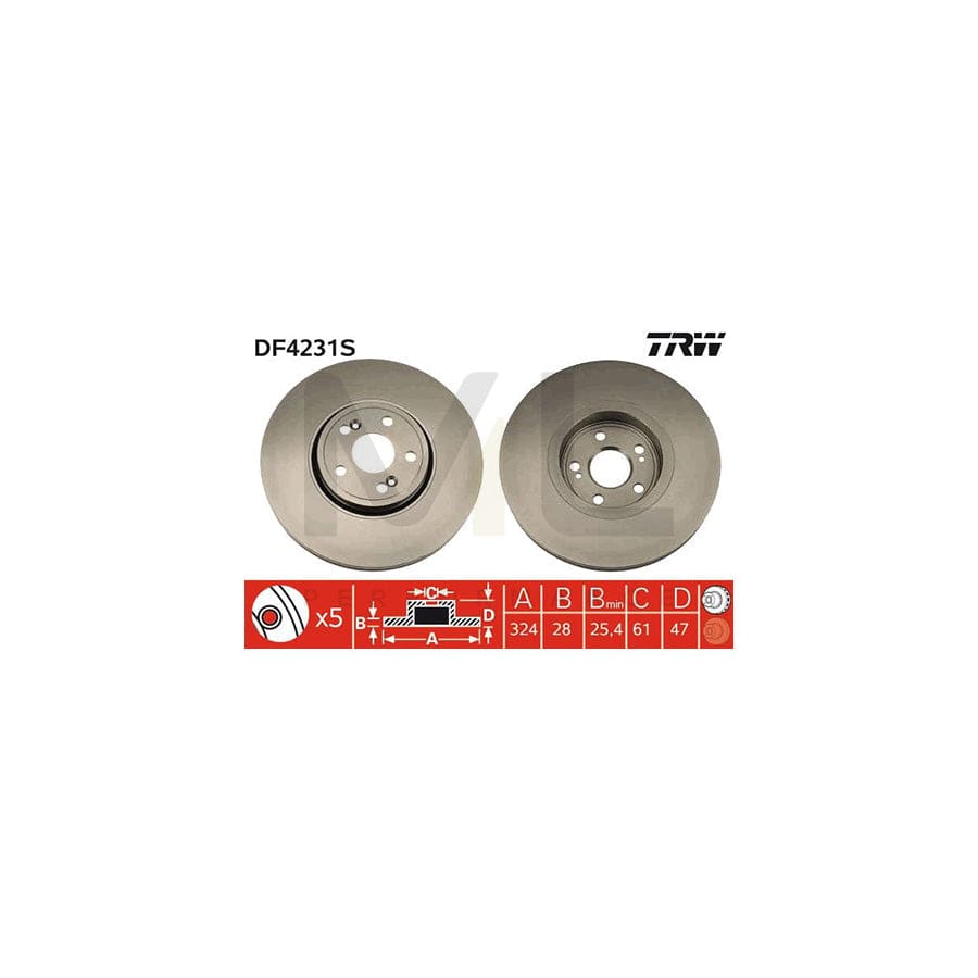 TRW DF4231S Brake Disc Vented, Painted  - 1 piece