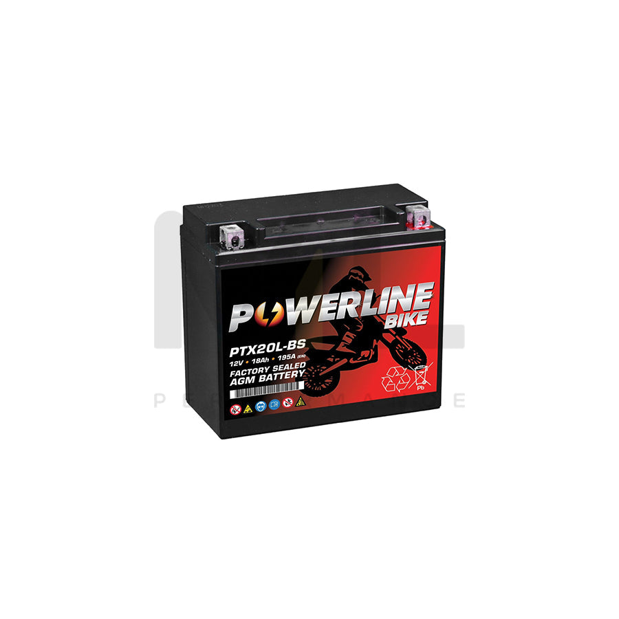 Powerline PTX20L-BS AGM Motorcycle Battery 12V 18Ah