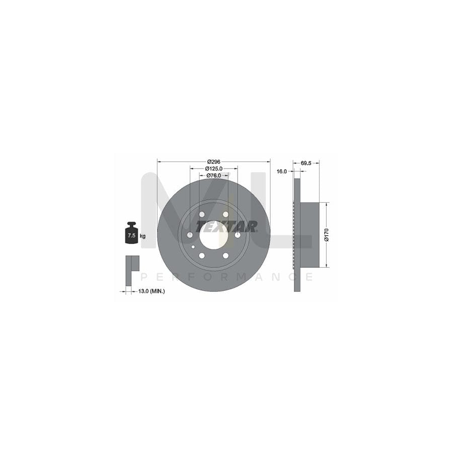 TEXTAR 93177500 Brake Disc for IVECO Daily Solid, with ABS sensor ring, without wheel hub, without wheel studs  - 1 piece