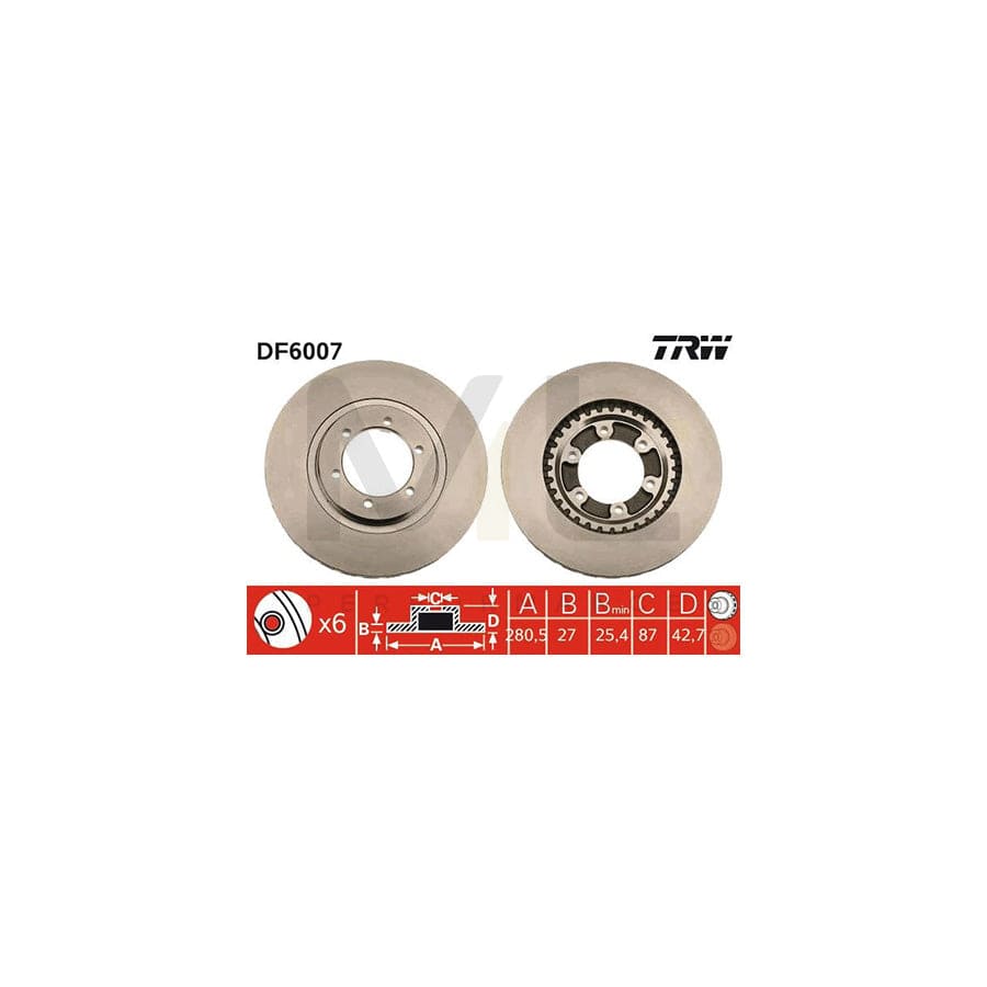 TRW DF6007 Brake Disc for HYUNDAI TERRACAN Vented  - 1 piece