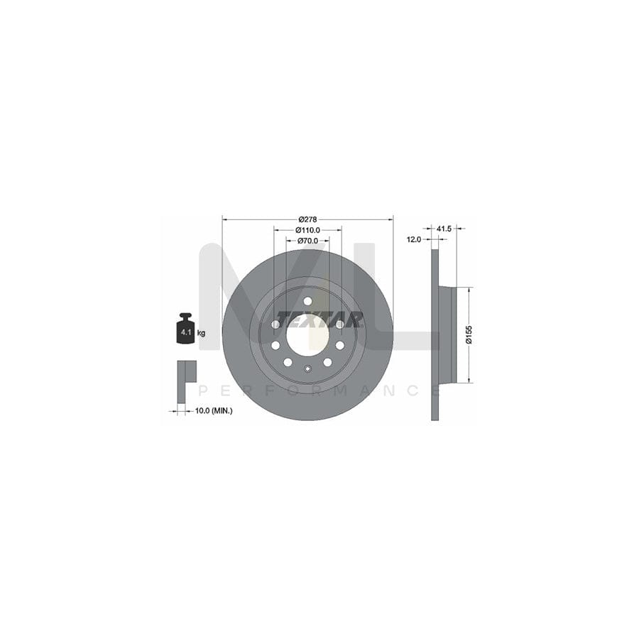 TEXTAR PRO 92270503 Brake Disc Solid, Coated, without wheel hub, without wheel studs  - 1 piece