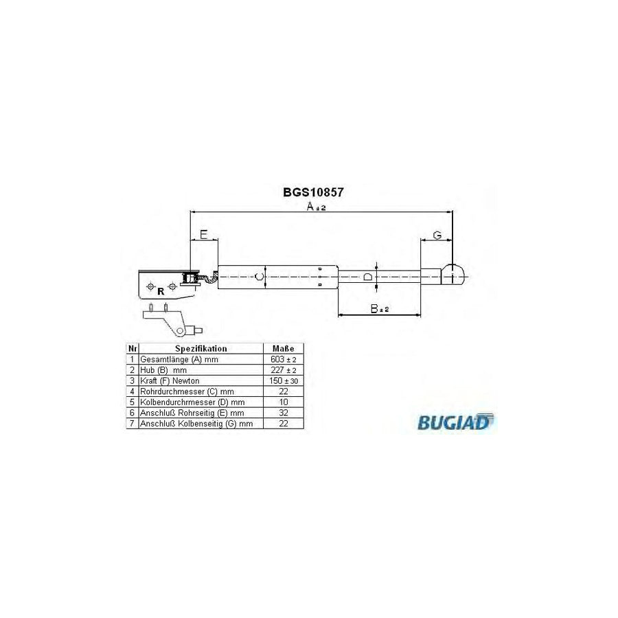 BUGIAD Bgs10857 Tailgate Strut for KIA Clarus Saloon (K9A)