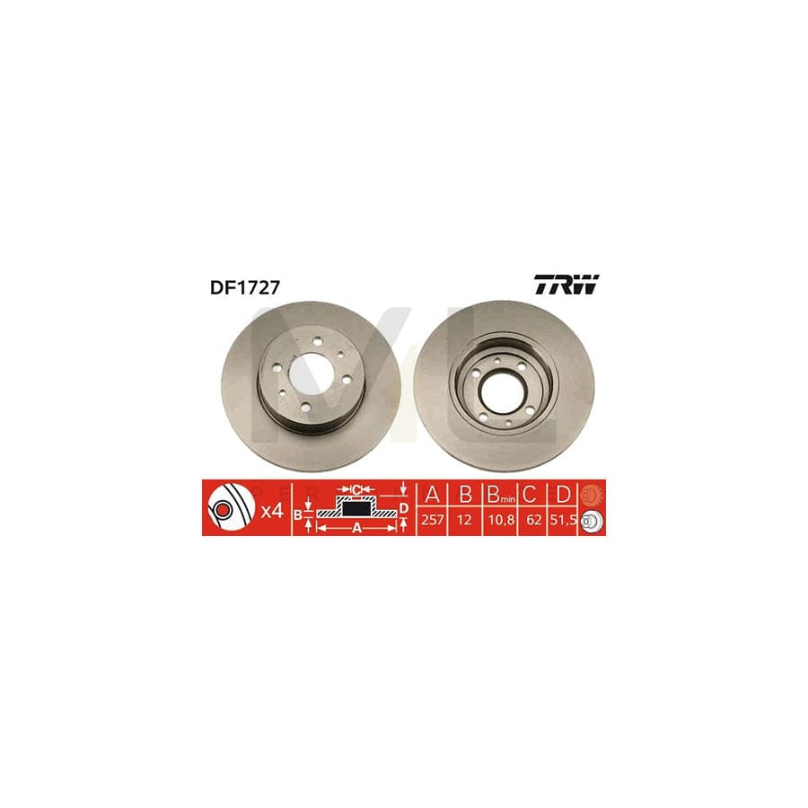 TRW DF1727 Brake Disc Solid  - 1 piece