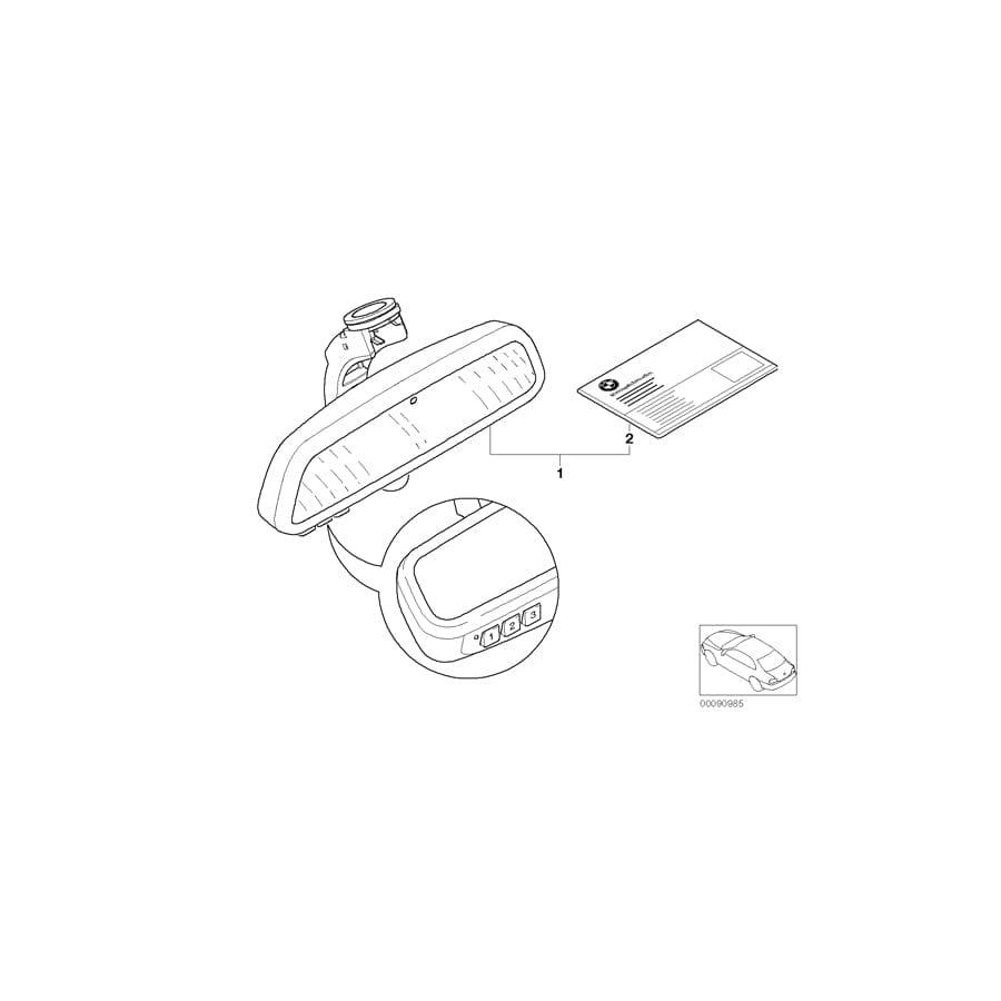 Genuine BMW 51169134444 E71 E63 E90 Rearview Mirror Ec / Led / Gto / Remote 868 MHZ (Inc. 750i, 525xi & 325ti)