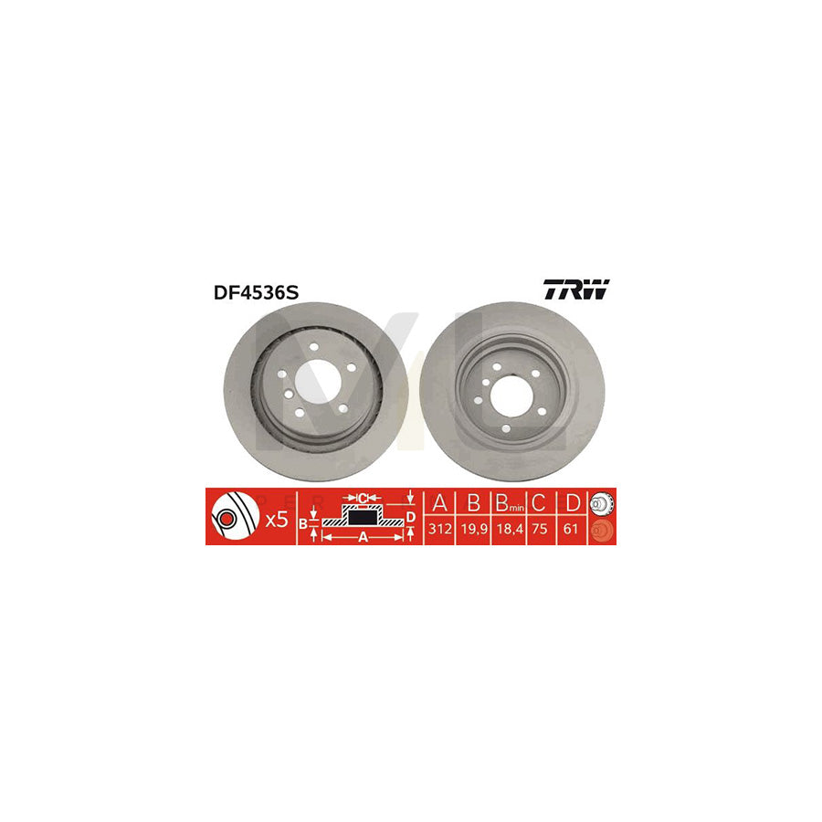 TRW DF4536S Brake Disc Vented, Painted